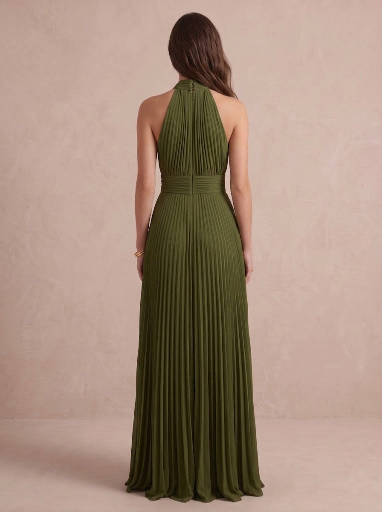 V Neck A Line Wedding Guest Dresses Ocean Blue Pleated with Slit