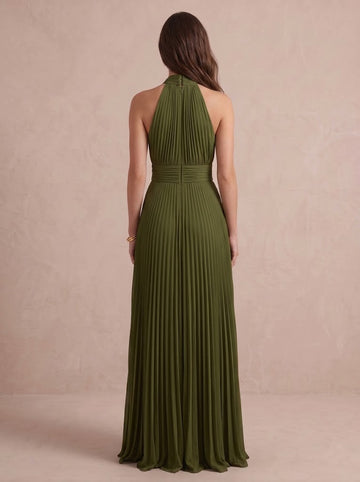 V Neck A Line Wedding Guest Dresses Ocean Blue Pleated with Slit