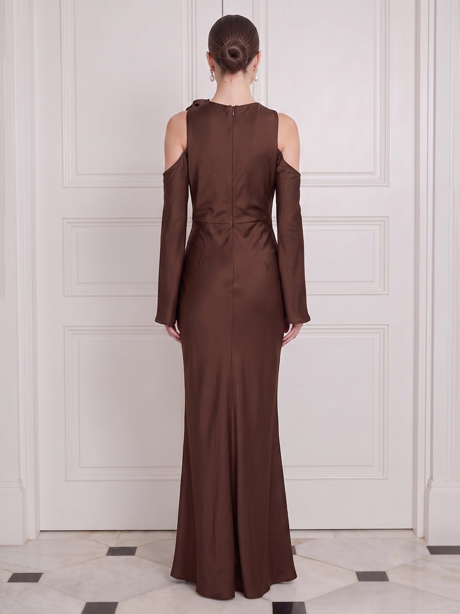 Mermaid Long Wedding Guest Dresses Cowl Neck with Slit 3D Flower
