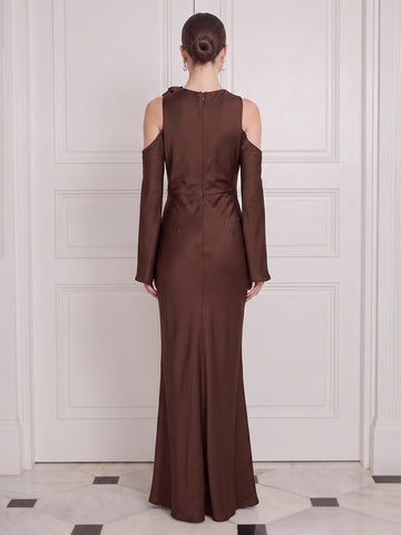 Mermaid Long Wedding Guest Dresses Cowl Neck with Slit 3D Flower