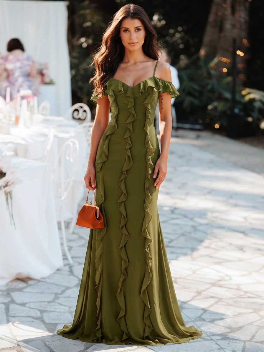 Burnt Orange Wedding Guest Dresses with Ruffles Chiffon  A Line Long Formal Evening Gowns