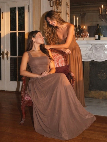 Light Blue Square Neck Wedding Guest Dresses Sleeveless Ruched Chiffon A Line Evening Floor Length Gowns