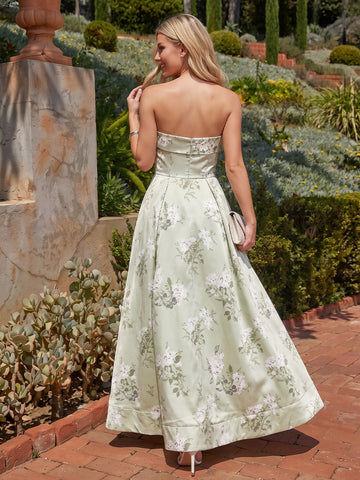 Sage A Line Maxi Satin Floral Dresses