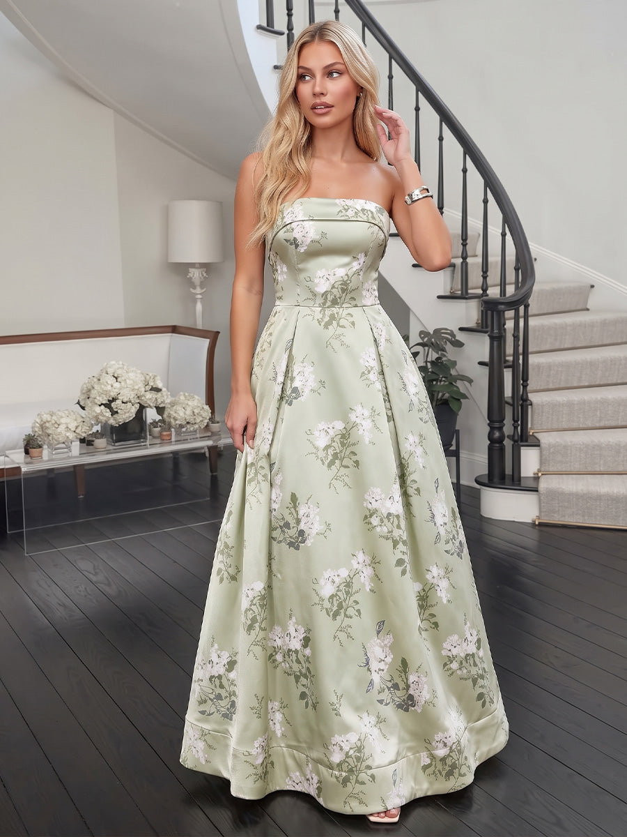 Sage A Line Maxi Satin Floral Dresses
