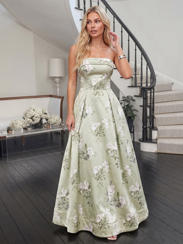 Sage A Line Maxi Satin Floral Dresses