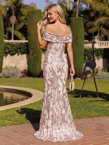 Blush Mermaid Maxi Sequin Tulle Floral Dresses