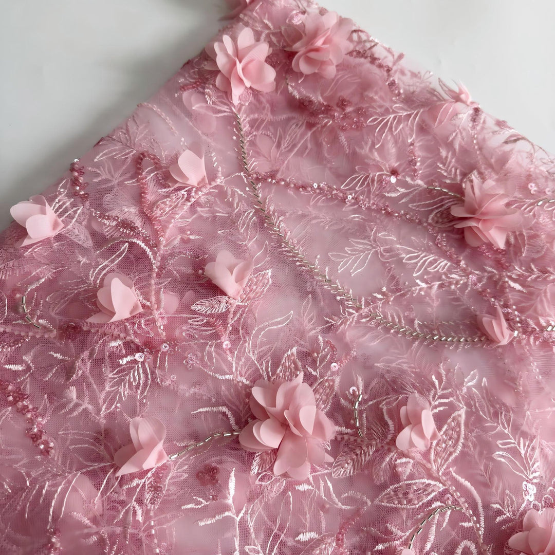 Pink Halter Neck 3D Floral Tulle Wedding Guest Dresses