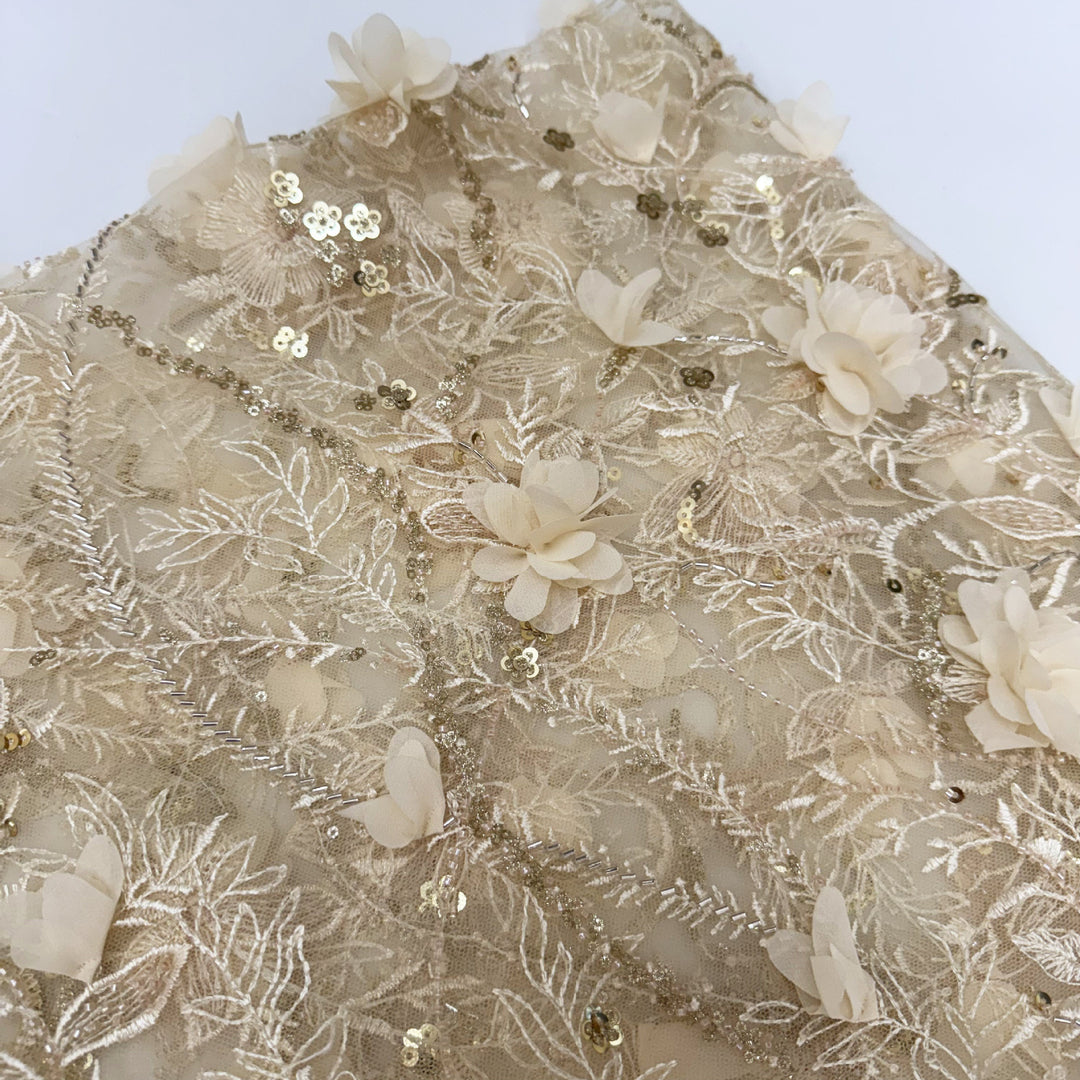 Champagne Cold Shoulder 3D Floral Tulle Wedding Guest Dresses