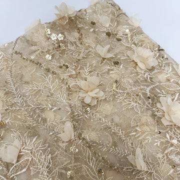 Champagne Cold Shoulder 3D Floral Tulle Wedding Guest Dresses