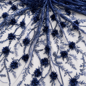 Navy Blue Off Shoulder 3D Floral Tulle Corset Wedding Guest Dresses