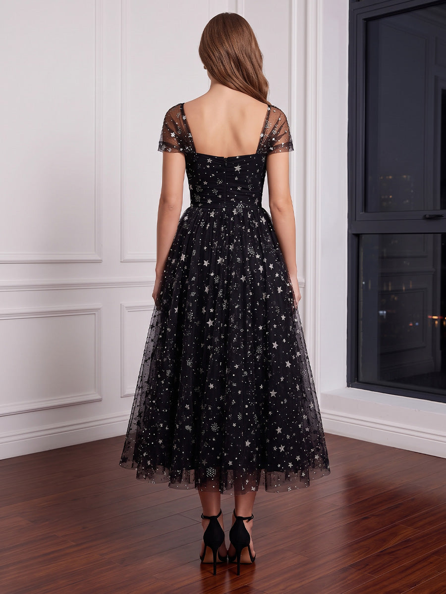 Black Sweetheart Star Glitter Tulle  Wedding Guest Dresses