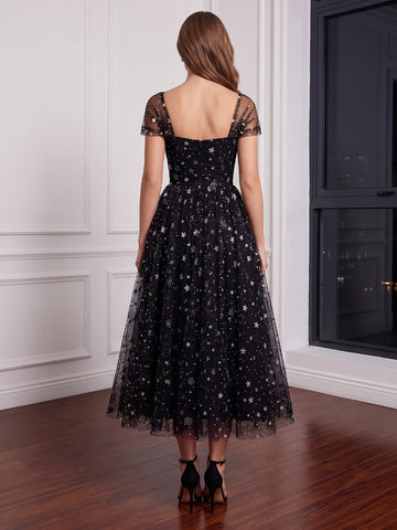 Black Sweetheart Star Glitter Tulle  Wedding Guest Dresses