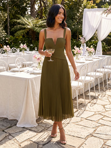 Olive A Line Ankle Length Chiffon Wedding Guest Dresses Sweetheart Neck Cocktail Dresses