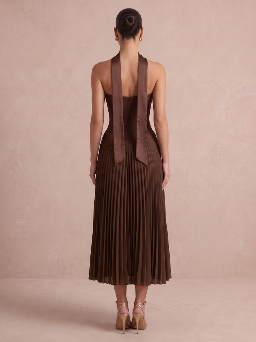 Chocolate Brown A Line Midi Chiffon Wedding Guest Dresses Strapless Sweetheart Cocktail Dresses