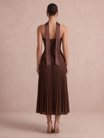 Chocolate Brown A Line Midi Chiffon Wedding Guest Dresses Strapless Sweetheart Cocktail Dresses