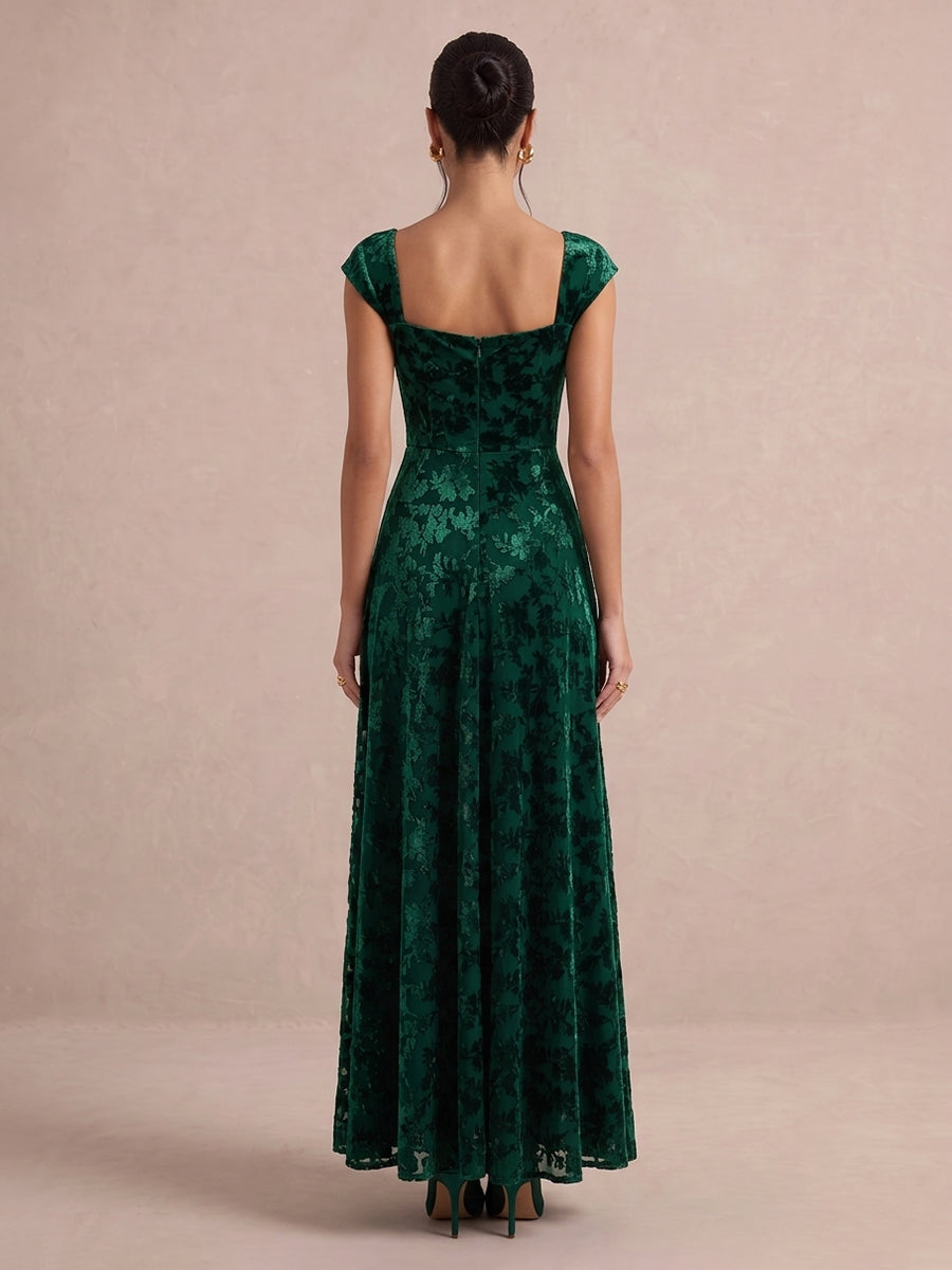 Emerald Green A Line Ankle Length Jacquard Velvet Wedding Guest Dresses Sweetheart Neck Cocktail Dresses Plus Size
