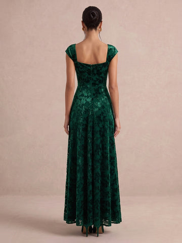 Emerald Green A Line Ankle Length Jacquard Velvet Wedding Guest Dresses Sweetheart Neck Cocktail Dresses Plus Size