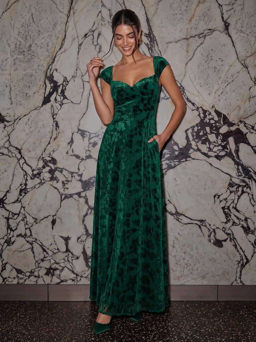 Emerald Green A Line Ankle Length Jacquard Velvet Wedding Guest Dresses Sweetheart Neck Cocktail Dresses Plus Size