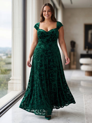 Emerald Green A Line Ankle Length Jacquard Velvet Wedding Guest Dresses Sweetheart Neck Cocktail Dresses Plus Size