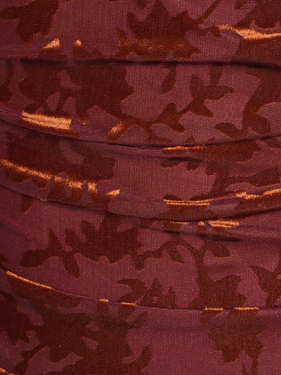 Burnt Orange A Line Midi Jacquard Velvet Wedding Guest Dresses V Neck Cocktail Dresses Plus Size