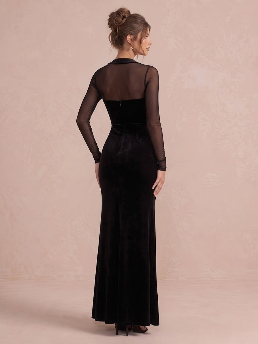 Black Mermaid Ankle Length Velvet Wedding Guest Dresses Square Neck Evening Dresses