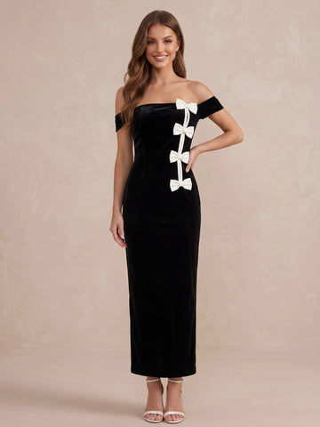 Off Shoulder Black Velvet Wedding Guest Dresses Ankle Length Mermaid Formal Dresses
