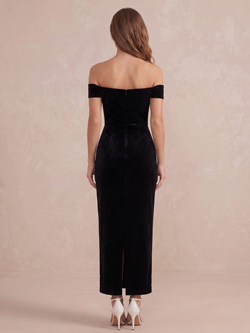 Off Shoulder Black Velvet Wedding Guest Dresses Ankle Length Mermaid Formal Dresses