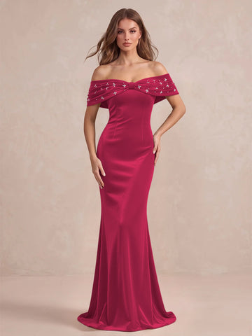 Black Mermaid Maxi Velvet Wedding Guest Dresses Off Shoulder Formal Dresses with Bead