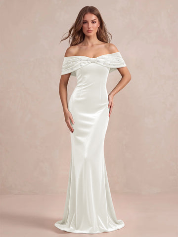 Black Mermaid Maxi Velvet Wedding Guest Dresses Off Shoulder Formal Dresses with Bead