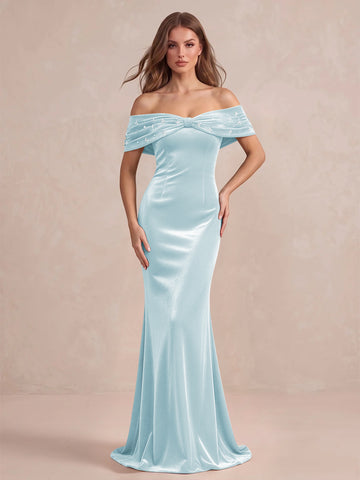Black Mermaid Maxi Velvet Wedding Guest Dresses Off Shoulder Formal Dresses with Bead