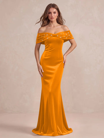 Black Mermaid Maxi Velvet Wedding Guest Dresses Off Shoulder Formal Dresses with Bead