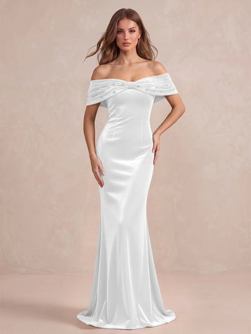 Black Mermaid Maxi Velvet Wedding Guest Dresses Off Shoulder Formal Dresses with Bead