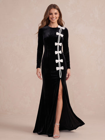 Black Velvet Wedding Guest Dresses with Slit Floor Length Mermaid Formal Dresses