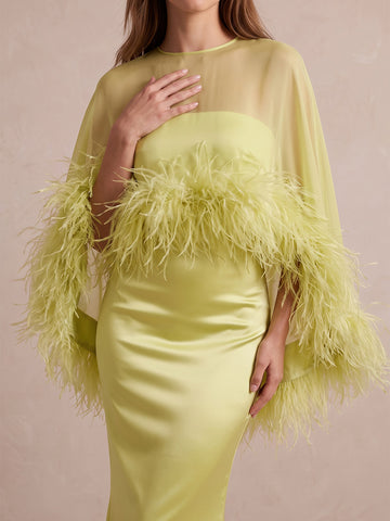 Lime Green Mermaid Maxi Satin Tulle Wedding Guest Dresses Round Neck Formal Dresses