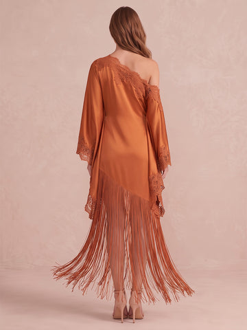Orange Sheath Midi Satin Lace Wedding Guest Dresses One Shoulder Evening Dresses