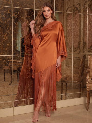 Orange Sheath Midi Satin Lace Wedding Guest Dresses One Shoulder Evening Dresses