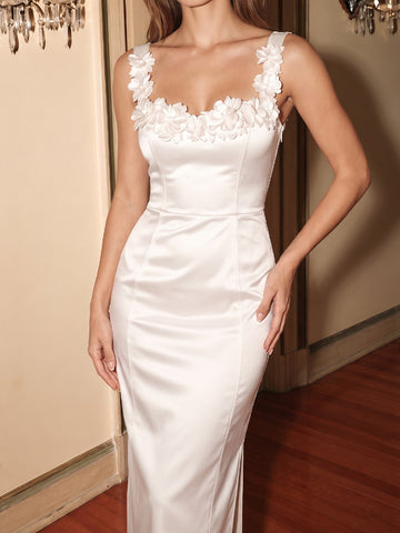 Ivory Sheath Midi Satin Wedding Guest Dresses Sweetheart Neck Cocktail Dresses