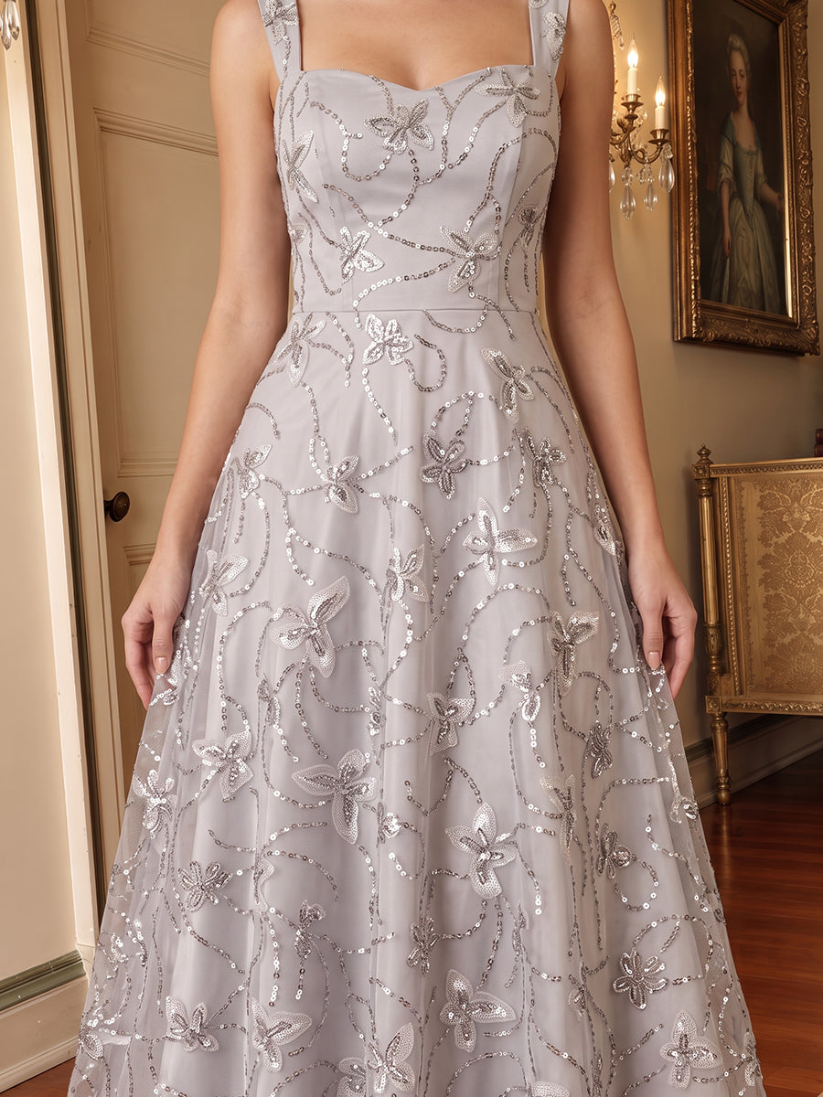 Light Silver A Line Tea Length Tulle Wedding Guest Dresses Sweetheart Neck Cocktail Dresses