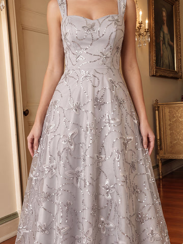 Light Silver A Line Tea Length Tulle Wedding Guest Dresses Sweetheart Neck Cocktail Dresses