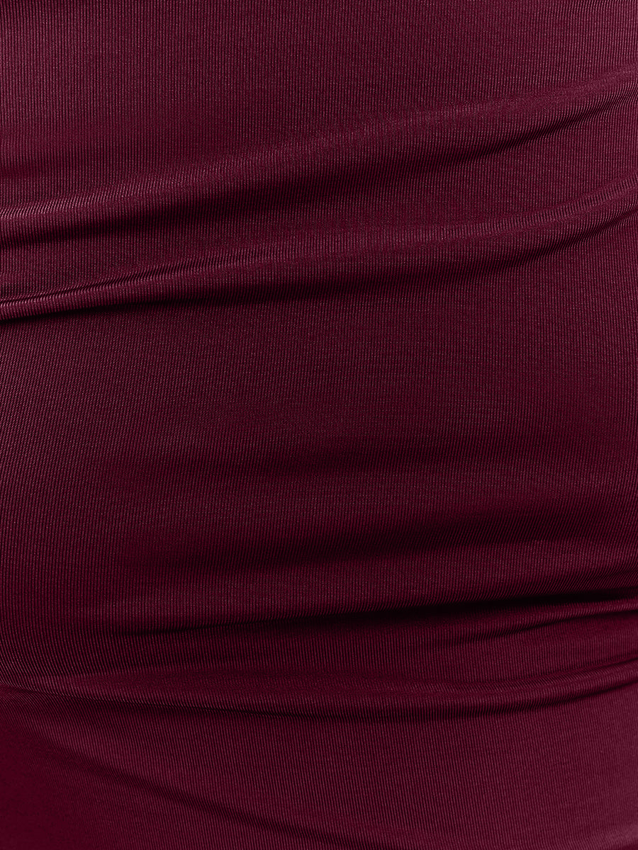Burgundy A Line Long Luxe Stretch Jersey Wedding Guest Dresses Halter Deep V Neck Cocktail Dresses