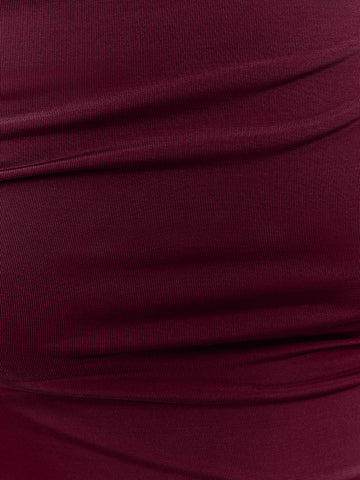 Burgundy A Line Long Luxe Stretch Jersey Wedding Guest Dresses Halter Deep V Neck Cocktail Dresses