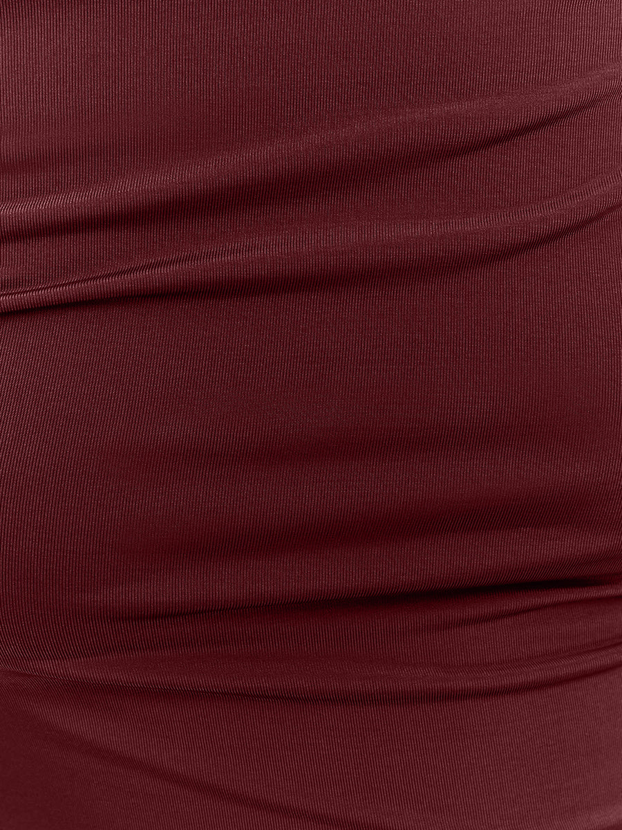 Burgundy Sheath Ankle Length Luxe Stretch Jersey Wedding Guest Dresses Draped Boat Neck Formal Dresses