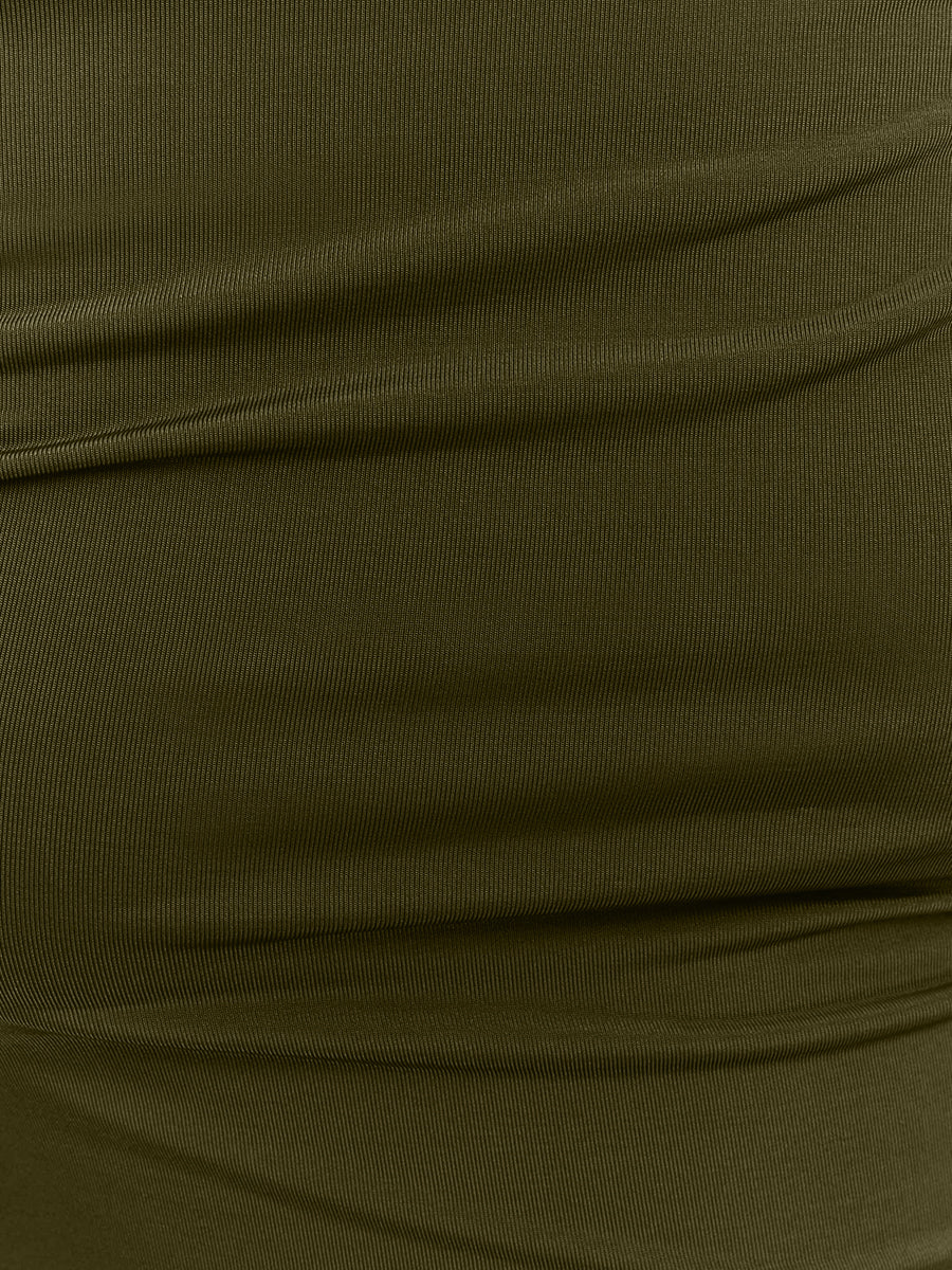 Olive Green Sheath Floor Length Luxe Stretch Jersey Wedding Guest Dresses Asymmetric Off Shoulder Formal Dresses