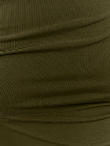 Olive Green Sheath Floor Length Luxe Stretch Jersey Wedding Guest Dresses Asymmetric Off Shoulder Formal Dresses