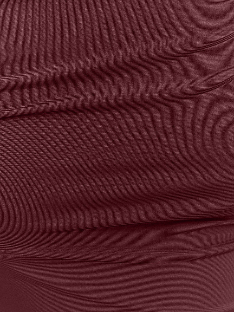 Burgundy Sheath Floor Length Luxe Stretch Jersey Wedding Guest Dresses Halter Crisscross Neck Formal Dresses Plus Size