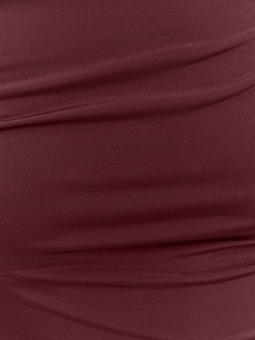 Burgundy Sheath Floor Length Luxe Stretch Jersey Wedding Guest Dresses Halter Crisscross Neck Formal Dresses Plus Size