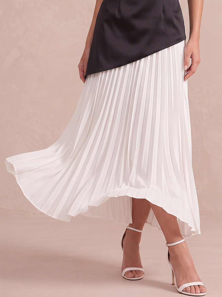 Black And White A Line Floor Length Satin Wedding Guest Dresses Strapless Formal Dresses
