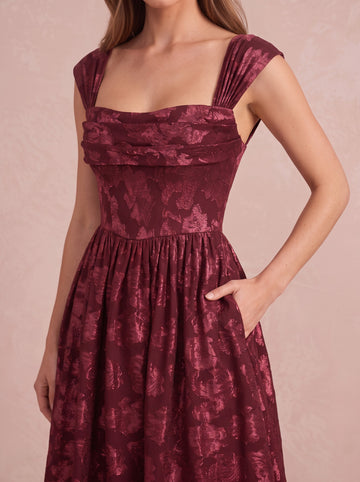 Burgundy A Line Floor Length Burnout Wedding Guest Dresses Square Neck Corset Formal Dresses