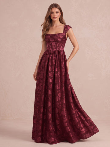 Burgundy A Line Floor Length Burnout Wedding Guest Dresses Square Neck Corset Formal Dresses