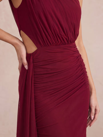 Burgundy Sheath Ankle Length Luxe Stretch Jersey Wedding Guest Dresses One Shoulder Formal Dresses